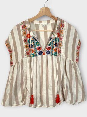 THML Popover Top MEDIUM 100% Cotton Embroidered Boho